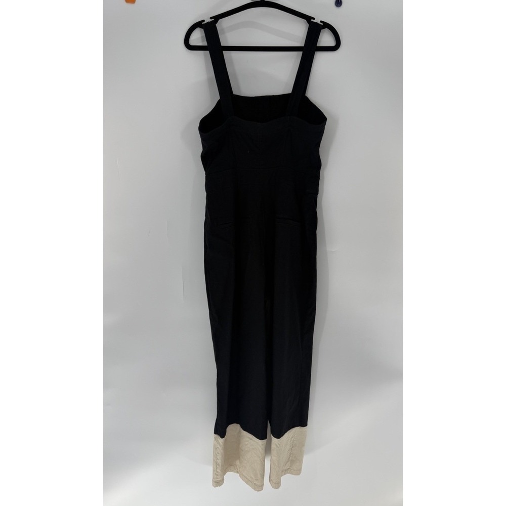 Maeve Anthropologie Colette Jumpsuit Black Tan Colorblock Button Front Size 8 - Picture 6 of 11